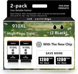 910XL Black Ink Cartridges Replacement for HP 910XL 910 XL Ink Cartridges for OfficeJet Pro 8015e 8025e 8022e 8028e 8035e 8020 8035 8028 8025 Printer (2Black)