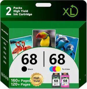 68 Black Ink and Tri-Color Ink Cartridges (2-Pack) Replacement for HP 68 Ink Cartridges Work Envy 6152e 6155e 6552e 6555e 6558e Printers - 68 Ink Black & 68 Tri-Color Ink