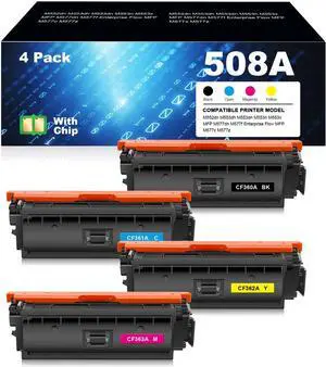 Remanufactured 508A 508 A 508X Toner Cartridges CF360A CF361A CF362A CF363A Compatible with HP Color Enterprise M553 M552 Color MFP M577 Printer (Black Cyan Yellow Magenta)