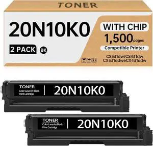 20N10K0 20N10 Toner Cartridge (2-Pack, with Chip) Compatible with Lexmark CS331dw CS431dw CX331adwe CX431adw Printers - 20N10K0 Black Toner (1,500 Pages)