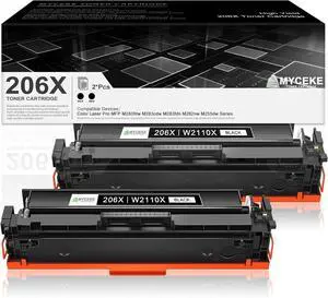 206X Black Toner Cartridge Replacement for HP 206X W2110X Toner for Color Laser Pro MFP M283fdw M283cdw M283fdn M282nw Color Laser Pro M255dw M255nw M283 M282 M255 Series Printer (2 Pack)