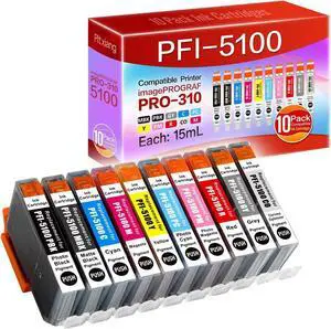 5100 Ink Cartridges Replacement for Canon PFI-5100 Ink Cartridges, Compatible with Canon ImagePROGRAF PRO-310-10-Color Pigment Ink, Wide-Format A4/A3 Printing