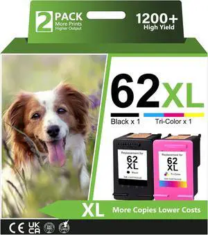 62XL Ink Cartridge Replacement for HP 62XL Ink Cartridge Combo Pack for HP Envy 5540 5541 5542 5543 5544 5545 5547 200 250 258 Printer (2-Pack)