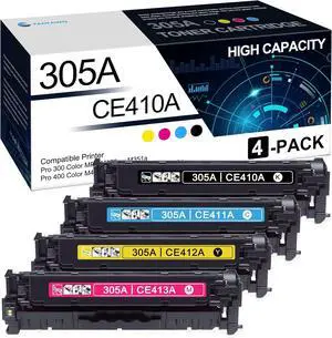 305A Toner Cartridge 4 Pack: Compatible CE410A CE411A CE412A CE413A Toner Cartridges Replacement for HP 305A Pro 400 Color M451 Pro 300 Color MFP M375 M351 Series Printers CE305AQ1(1BK/1C/1M/1Y)