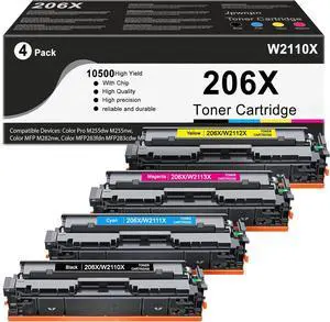 206X Toner Cartridge high Yield Replacement for HP 206X 206A for M283fdn M283cdw M283fdw M282nw M255dw M255nw Printer (4-Pack, Black, Cyan, Yellow, Magenta)