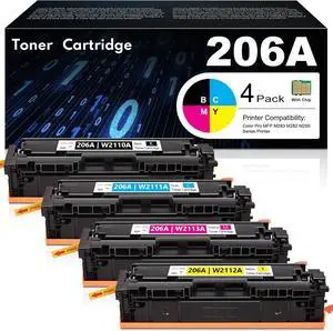 206A Toner Cartridges Standard-Yield Replacement for HP 206A Toner Cartridges 4 Pack for Color Pro MFP M283fdw M282nw M283fdn Pro M255dw M255nw | W2110A W2111A W2112A W2113A