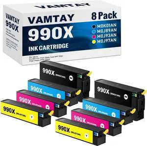 Remanufactured 990 990X 990XL Ink Cartridges Compatible with HP PageWide Color 755dn MFP 774dn MFP 774dns Managed Color E75160dn Printers (8Pack BK×2 C×2 M×2 Y×2)