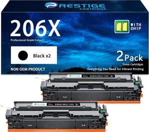 206X Black Toner Cartridge 2 Pack High-Yield Replacement for HP 206X 206A W2110X W2110A Compatible with Color Pro MFP M283fdw M283fdn M282nw M255dw M255nw