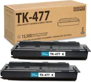 2 Pack TK477 Black Toner Cartridge: Compatible TK477K TK-477K Toner Replacement Toner Cartridge for Kyocera FS-6525MFP FS-6530MFP FS-6025 FS-6030 TASKalfa 255 TASKalfa 305 Printer, 15,500 Pages Each