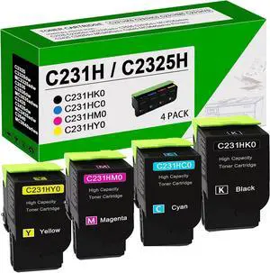 C231H C2325H C2325 High Yield Toner Cartridge C231HK0 C231HC0 C231HM0 C231HY0 Toner (3,000 Pages) Replacement for Lex Mark C2325 C2535 C2425 MC2425 MC2325 MC2535 MC2640 Printers