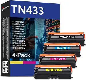 TN433 TN431 Toner Cartridge High Yield Replacement for Brother TN 433 TN-433 TN-431 TN 431 MFC-L8900CDW HL-L8360CDW HL-L8360CDWT HL-L8260CDW MFC-L8610CDW Printer(BK/C/M/Y,4 Pack)