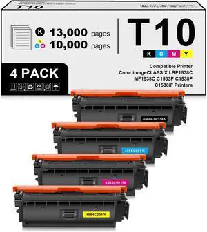 Remanufactured T10 Toner Cartridge Set Replacement for Canon T10 T10L for imageCLASS X LBP1538C MF1538C C1533P C1538P C1538iF Printers ( Black Cyan Magenta Yellow ) 4 Pack