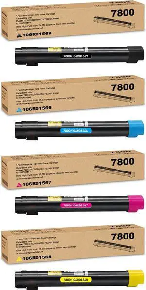 Remanufactured 7800 Toner Cartridge Replacement for Xerox Phaser 106R01569 106R01566 106R01567 106R01568 for Xerox Phaser 7800 7800DN 7800DX 7800GX Printer (1BK/1C/1Y/1M)