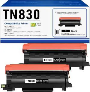 TN830 Replacement for Brother TN830 TN-830 TN830XL Toner Cartridge (Black, 2 Pack) to use with HL-L2460DW DCP-L2640DW HL-L2400D HL-L2405W MFC-L2820DW Printer