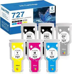 727 Ink Cartridges Replacement for HP 727 Ink Cartridges Compatible for HP DesignJet T920 T930 T1500 T1530 T2500 T2530 Printers (6-Pack, Photo Black, Matte Black, Gray, Cyan, Magenta, Yellow)