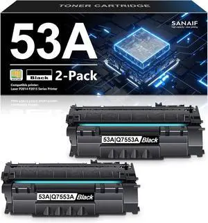 53A Q7553A Toner Cartridge Black 2-Pack (with Chip) Compatible Replacement for HP Laser P2014 P2014n P2015 P2015d P2015dn P2015x M2727nf Printer