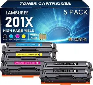 5Pack 201X Toner Cartridge Set with Chip Replacement for HP Color Pro M252dw M252n MFP M277n MFP M277dw MFP M277c6 Black Cyan Yellow Magenta