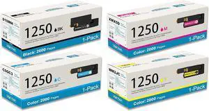 4-Pack 1250 810WH C5GC3 XMX5D WM2JC Toner Cartridge - Mooxrb Compatible 1250c Toner Cartridge Replacement for DELL 1250c C1760nw C1765nfw C1765nf 1350cnw 1355cn 1355cnw Printer (1BK/1C/1M/1Y)