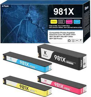 981X Ink Cartridge Compatible for HP 981X Ink Cartridges Replacement for PageWide Enterprise Color 556 556dn 556xh MFP 586 MFP 586z MFP 586dn MFP 586f Printer Ink.XX-Large 4 Pack