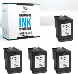 Replacement 67XL Black Cartridges for HP DeskJet 4132e 4133e 4152e 4155e 4158e 4175e 4255e Plus 4132 4140 4152 Envy 6452e 6454e 6455e 6458e 6475e Pro 6420 6430 6452 6455 6458 Printers (4 Black)