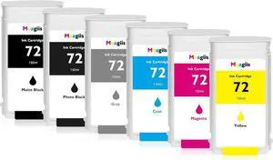 72 Ink Cartridges 130ML 6-Pack Replacement for HP 72 Ink Cartridge C9403A C9370A C9371A C9372A C9373A C9374A for DesignJet T770 T790 T795 T610 T620 T1100 T1120 T1200 T1300 T2300