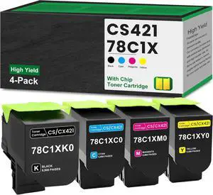78C1XK0 78C1XC0 78C1XM0 78C1XY0 High Yield Toner 4-Color Remanufactured 78C1X Toner Replacement for Lexmark CS421 CS521 CS522 CS622 CX521 CX522 CX622 CX625 Printer (Black/Cyan/Magenta/Yellow)