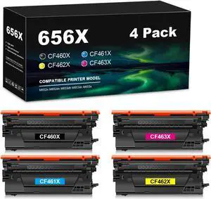 Generic High Yield Remanufactured 656X Toner Cartridge Replacement for HP CF460X CF461X CF462X CF463X for M652n M652dn M653dh M653dn M653x Printer (4-Pack), Black Cyan Yellow Magenta, CK-US-656X-4P