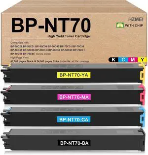BP NT70 BP-NT70 Toner Cartridge Set High Yield BP-NT70BA BP-NT70CA BP-NT70MA BP-NT70YA Toner Replacement for Sharp BP-50C26 BP-50C31 BP-50C36 BP-50C45 BP-70C31 BP-70C36 BP-70C45 Printer
