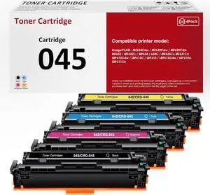 045 Toner cartridges Set Replacement for CRG-045 Toner Compatible with Color imageCLASS MF631Cn MF632Cdw MF633Cdw MF634Cdw LBP612Cdw LBP613Cdw LBP610C Printer (4 Pack,Black Cyan Magenta Yellow)