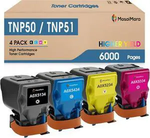 MasaiMara TNP50 TNP51 A0X5134 A0X5434 A0X5334 A0X5234 Compatible Toner Cartridges Replacement for Konica Minolta Bizhub C3100 C3100P C3110 Printer (Black, Cyan, Magenta, Yellow, 4-Pack)