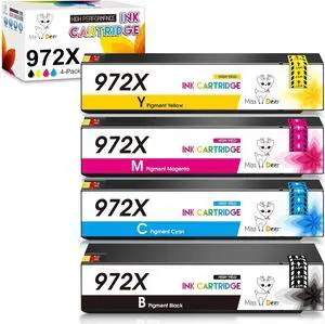 972X Ink Cartridges, with Upgrade Device Miss Deer Compatible Replacement for HP 972 X 972A High Yield for PageWide Pro 477dw 577dw 477dn 452dn 452dw 552dn P55250dw P57750dw Printer (4-Pack, BK/C/M/Y)