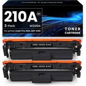 210A Black Toner Cartridge Compatible Replacement for HP 210A W2100A 210X W2100X Works with HP Color Pro MFP 4301 4201 Series 4201dw 4201dn 4301fdw 4301fdn 4301dw Printer 2-Pack Black Show Ink Level