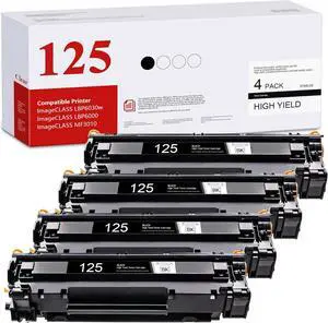 CRG125 CRG-125 High Yield Toner Cartridge (4-Pack, Black) Replacement for Canon 125 Toner Cartridge ImageCLASS LBP6030w LBP6000 MF3010 Printer, Yield Up to 2,500 Pages