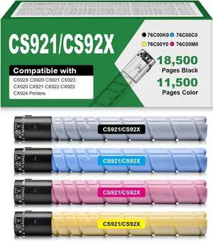 Remanufactured CS92X CS921 Toner Cartridges Replacement for 76C00K0 76C00C0 76C00M0 76C00Y0 for Lexmark CS92X CS920 CS923 CX920 CX921 CX922 CX923 CX924 Printer(4 Pack, Black Cyan Magenta Yellow)