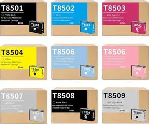 Remanufactured T850 Ink Cartridge 80ML Replacement for T8501 T8502 T8503 T8504 T8505 T8506 T8507 T8508 T8509 Ink Set for SureColor P800 Printer Ink (9 Pack)