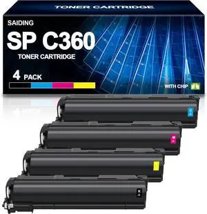 SAIDING SP C360 SP C361 High Yield SPC360 SPC361 Toner Cartridge 408176 408177 408178 408179 Replacement for Ricoh SP C360 SP C361 C360DNw C360SFNw Printer(4 Pack,BK/C/M/Y)