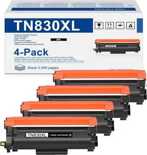 4-Pack TN830XL Toner Cartridges (with chip) Replacement for Brother TN830 TN-830 TN830XL Compatible with HL-L2460DW DCP-L2640DW HL-L2405W HL-L2400D HL-L2480DW MFC-L2820DW Printer