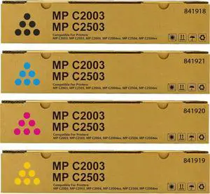 MP C2003 C2503 High Yield Toner Cartridge Compatible for C2503H 841918 841921 841920 841919 Replacement for Ricoh Aficio MP C2003 C2004 C2503 C2504 Printers (4Pack)