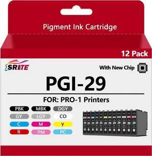 PGI-29 PGI29 Ink Cartridge with New Chip 37ML PGI29 Ink Replacement for Canon PIXMA Pro-1 Professional Inkjet Printer (12-Pack)