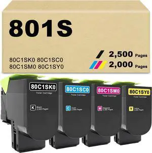 CX310dn Toner Cartridges 4-Color Replacement for Lexmark 80C1SK0 801SK 80C1SC0 801SC 80C1SM0 801SM 80C1SY0 801SY for CX310dn CX310n CX410de CX410dte CX410e CX510de CX510dhe CX510dthe Printer