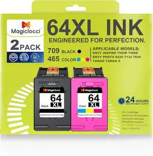 64XL Ink Cartridge Combo Pack Compatible for HP 64 64XL Ink Cartridges Work for for Envy Photo 7855 7858 7800 7155 7120 6252 7158 7100 7164 Inspire 7955e 7950e Tango Printer (1 Black, 1 Tri-Color)