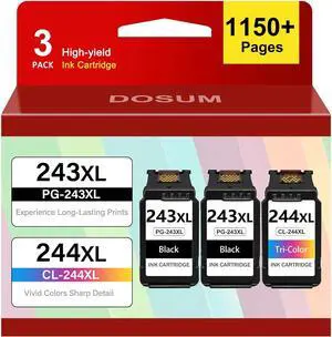 DOSUM 243XL 244XL Ink Cartridges (3-Pack) Replacement for Canon 243 244 PG-243XL CL-244XL Black Color Combo for TR4520 MG2522 TR4522 TS3320 TS3120 TS202 MX492 MG2922 MG3020 Printer