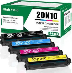 High Yield 20N10 4-Color Combo Pack Toner Cartridge: Replacement for Lexmark 20N10K0 20N10C0 20N10M0 20N10Y0 Toner Cartridges Work with CS331dw CS431dw CX331adwe CX431adw Printer
