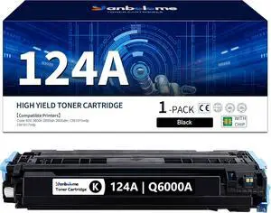 124A Black Toner Cartridge 1 Pack (Q6000A) Replacement for HP 124A Black Works with Color 2600n 2605dn 2605dtn CM1015mfp CM1017mfp Color 2600dn 2605dn 2605n 2605dtn 1600 Printer Ink (with Chip)