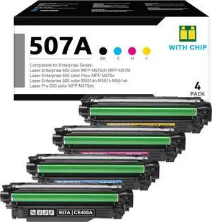 507A Toner Cartridges 4 Pack(BK/C/M/Y): Compatible CE400A CE401A CE402A CE403A Toner Replacement for HP 507A for Laser Enterprise 500 Color M551 MFP M575 M575dn M575f Flow MFP M575c M570 Printers