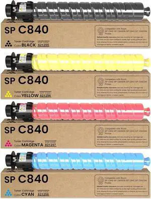 SP C840 C842 Toner Cartridge 4-Pack (Black Cyan Magenta Yellow) Remanufactured 821255 821256 821257 821258 Replacement for Ricoh SP C840 C840DN C842 C842DN Printer Toner Cartridge