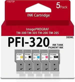 PFI-320 PFI320 Ink Tank (300ml -5 Pack) PFI-320MBK PFI-320C PFI-320M PFI-320Y PFI-320BK Ink Cartridge Replacement for Canon ImagePROGRAF PFI TM-200 TM-205 TM-300 TM-305 Printer