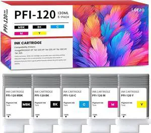 PFI-120 Ink Cartridge 130ml 5-Pack PFI-120MBK PFI-120BK PFI-120C PFI-120M PFI-120Y Ink Replacement for Canon PFI102 Ink for TM-200 TM-205 TM-300 IPF TM-305 Printer, PFI-120 Ink Tank Set (MBK/BK/C/M/Y)