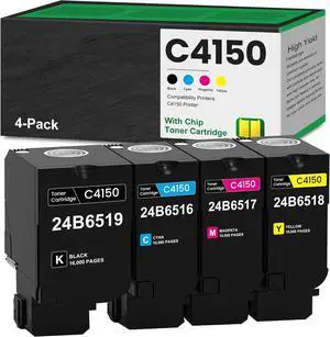C4150 High Yield Toner 4-Pack Remanufactured 24B6519 24B6516 24B6517 24B6518 Replacement for Lexmark C4150 Printer Toner (1 Black 1 Cyan 1 Magenta 1 Yellow )