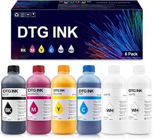 DTG Ink 500ml Direct to Garment Printing Ink Digital Textile and More Printing Refill for SureColor F2000 F2100 Ricoh DTG Printers and More.(2W+1B+1C+1M+1Y)